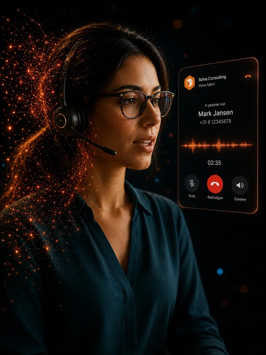 Voice Agent, medewerker met headset die een binnenkomend telefoongesprek aanneemt